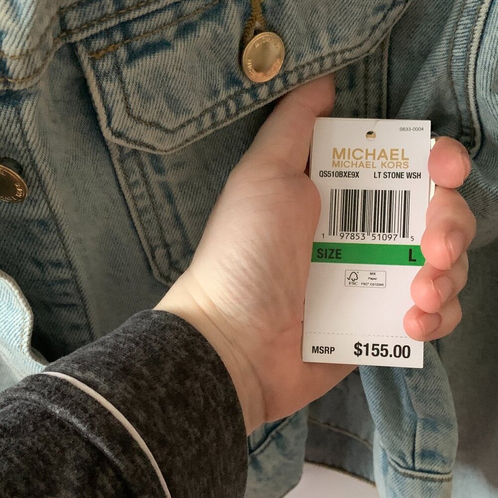 MICHAEL KORS Cropped Denim Jacket in Light Stone Wash Sz LARGE - Picture 3 of 4